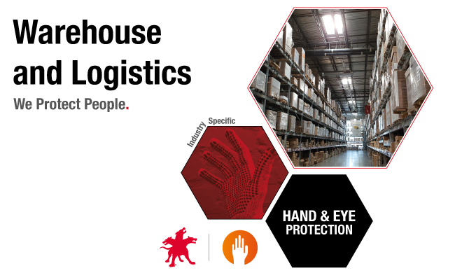 Safety gloves and safety glasses for warehouse and logistic operations