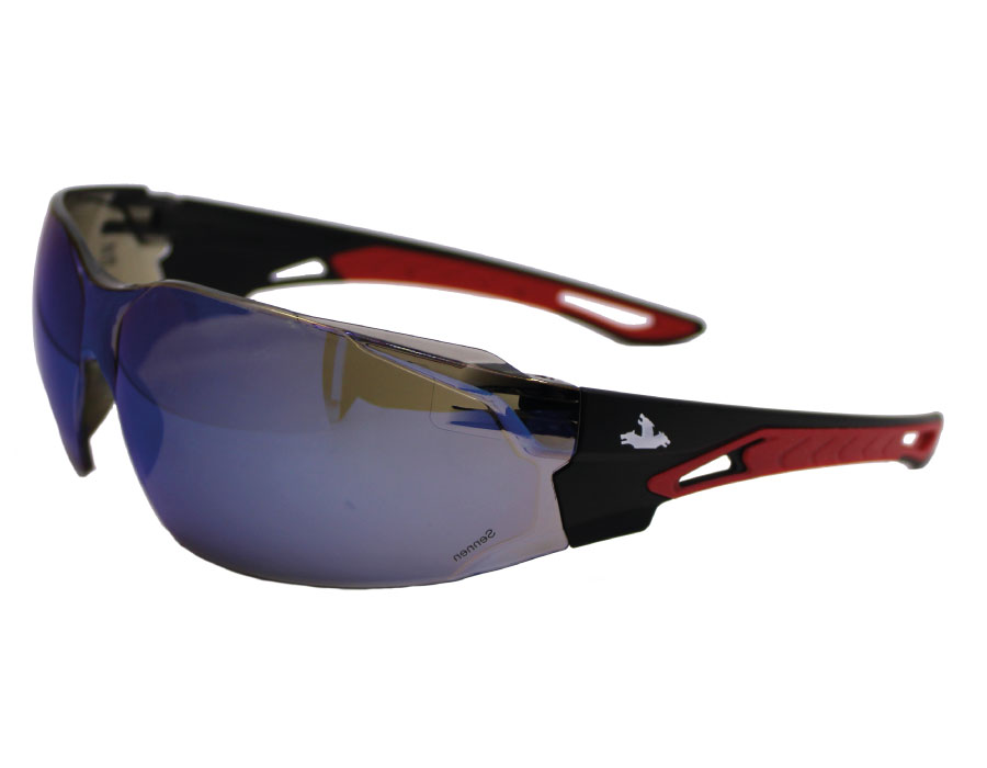 Sennen, Black Frame and Temples, Red TPR, Blue Mirror Lens